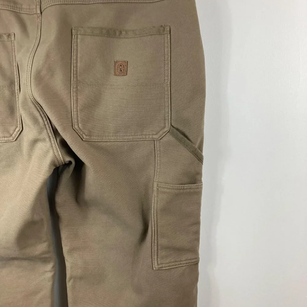 Mens Coleman Fleece Lined Tan‎ Green Carpenter Pants 38 x 30